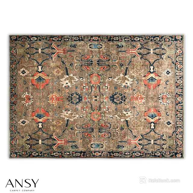 Square Rug Featuring Traditional Vintage Design With Colorful Floral Geometric Motifs And Ornate Border 3d model 