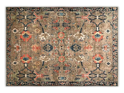 Square Rug Featuring Traditional Vintage Design With Colorful Floral Geometric Motifs And Ornate Border 3d model