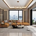 Elegant Modern Living Room Interior With Marble Accent Wall Chandelier And Coffee Table