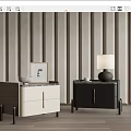 Modern Light And Dark Nightstand With Marble Top Gold Handles Drawers Framed Art Table Lamp