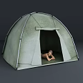 Open Green Camping Tent Interior With Woman Resting Comfortably Inside