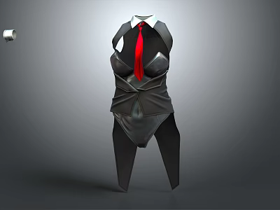 Black Bodysuit with White Shirt Collar and Red Tie Modern Fashion Style 3d model