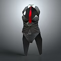 Black Bodysuit with White Shirt Collar and Red Tie Modern Fashion Style