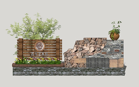 Village low wall art landscape wall brick wall residential courtyard wall landscape wall 3d model