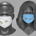 Different Style Protective Masks Worn On Mannequin Heads With Blue And White Designs