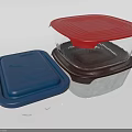Reusable Food Storage Containers Set With Blue Red Lids And Transparent Body