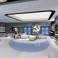 Modern Lounge Area With Blue And Beige Sofas Circular Layout And Large Screen 3d model