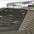 Waterfront Landscape Design With Wavy Terrain Steps And Curved Canopy Structure 3d model