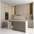Modern Kitchen Interior With Beige Cabinets Built In Lighting And Stone Countertop
