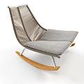 Modern Leisure Rocking Chair With Metal Frame Woven Backrest And Gray Cushion
