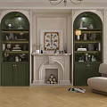 Elegant Living Room Interior With Arched Glass Door Green Cabinets Beige Sofa Armchair And Chandelier