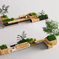 Landscape Seating Design With Wooden Structure And Green Plants In Outdoor Space