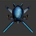 Futuristic Sci Fi Spaceship 3D Model Featuring Blue Accents Gray Wings And Cannons