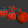 Cluster Of Ripe Red Tomatoes With Fresh Green Stems On Shiny Surface