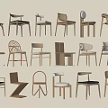 Various Modern Dining Chairs With Wooden Frames And Different Back Designs 3d model