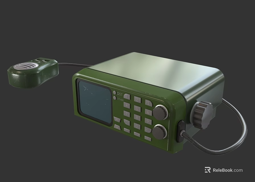 Green Electronic Device With Screen Buttons Knob And Microphone Connection Cable 3d model