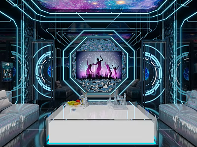 Luxurious KTV Interior with Neon Lights Starry Ceiling and Dancing Screen 3d model