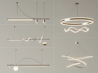 Modern Design Chandeliers With Linear Circular Wavy Spiral Shapes For Interior Decor 3d model