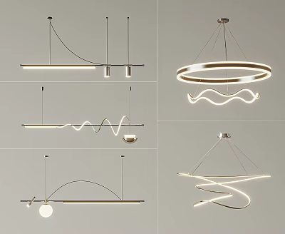 Modern Design Chandeliers With Linear Circular Wavy Spiral Shapes For Interior Decor 3d model