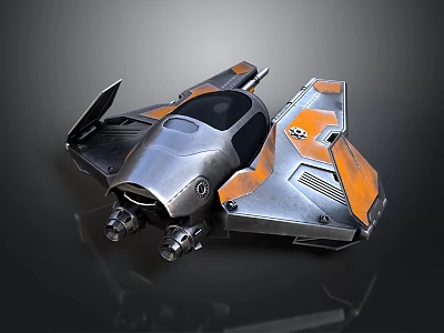 Futuristic Silver And Orange Spacecraft With Streamlined Design For Interstellar Travel 3d model