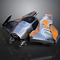 Futuristic Silver And Orange Spacecraft With Streamlined Design For Interstellar Travel