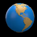3D Earth Globe With Golden Landmasses And Blue Oceans On Black Background