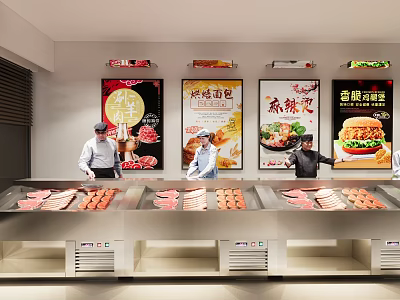 Hotpot Restaurant Self Service Buffet With Fresh Ingredients And Food Display Counters 3d model