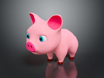 Cute Pink Pig Stuffed Toy With Blue Eyes Pink Ears And Red Hooves 3d model