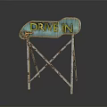 Vintage Drive IN Sign With Rusted Metal Stand And Retro Design Elements