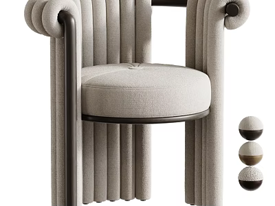 Modern Single Chair With Curved Armrests Vertical Stripes Fabric Upholstery And Decorative Balls 3d model