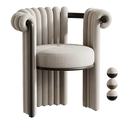 Modern Single Chair With Curved Armrests Vertical Stripes Fabric Upholstery And Decorative Balls 3d model