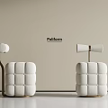 Poliform White Upholstered Sofa Stools Square Tufted With Gold Metal Legs 3d model