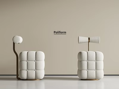 Poliform White Upholstered Sofa Stools Square Tufted With Gold Metal Legs 3d model