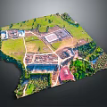 Ancient Architectural Ruins With Green Grass Trees Paths Construction Areas And Red Roof Buildings