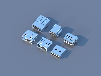 Silver USB Connectors For Daily Use With Various Shapes And Sizes 3d model