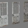Three Old Weathered Wooden Doors With Glass Panes And Paneled Surfaces