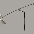 Wall Lamp With Black Long Arm White Lampshade And Gold Connectors Mounted On Gray Wall