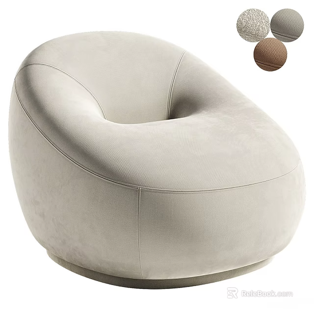 Comfortable Beige Velvet Single Sofa With Round Shape And Decorative Ball 3d model 