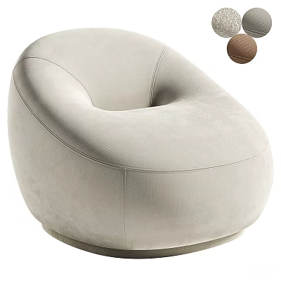 Comfortable Beige Velvet Single Sofa With Round Shape And Decorative Ball 3d model