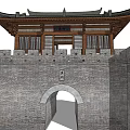 Ancient Chinese Architecture With Traditional Roof And Stone City Wall Arched Entrance