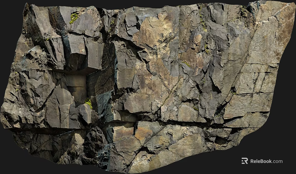 Natural Garden Landscape With Rough Textured Rocks Cracks And Small Plants 3d model 
