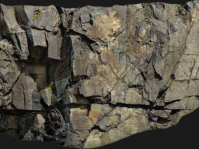 Natural Garden Landscape With Rough Textured Rocks Cracks And Small Plants 3d model