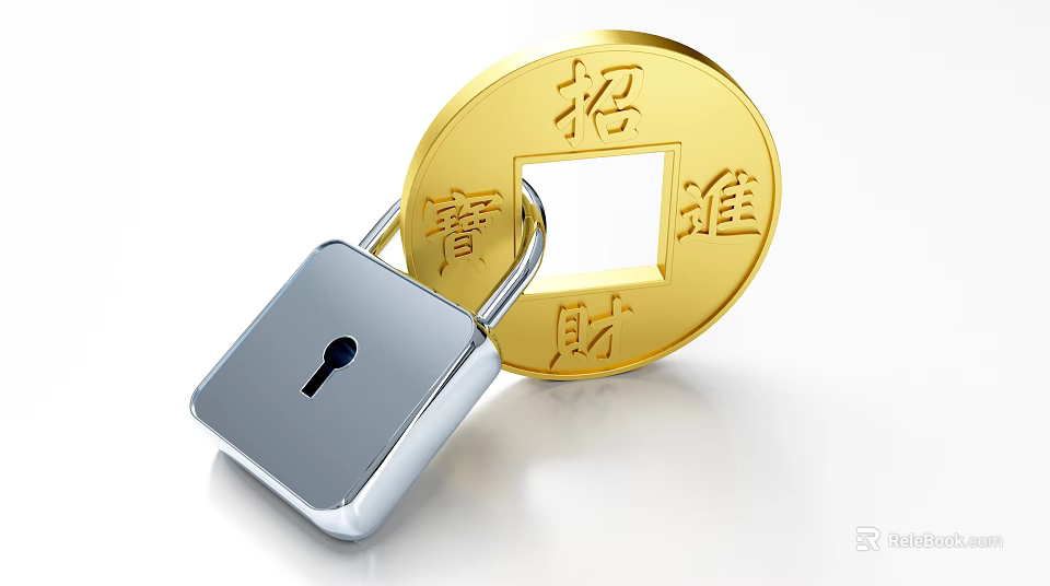 Elegant Door Handle With Silver Padlock And Golden Coin Decoration 3d model 