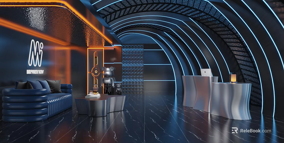Elegant Modern KTV Interior With Neon Lights Leather Sofa And Stylish Decor 3d model 