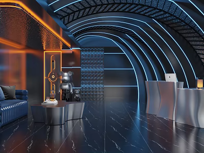Elegant Modern KTV Interior With Neon Lights Leather Sofa And Stylish Decor 3d model