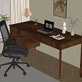 Quiet Ancient Style Desk and Chair Solid Wood Computer Desk and Chair Computer Chair Writing Desk Learning Desk and Chair Finished Desk Computer Decoration Combination 3d model