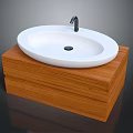 Modern Bathroom Sink Vanity With White Oval Basin Black Faucet And Wooden Countertop