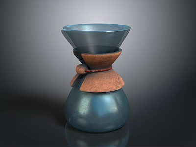 Blue Coffee Filter Container With Funnel Top And Leather Strap Red String 3d model