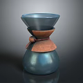 Blue Coffee Filter Container With Funnel Top And Leather Strap Red String