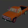 Orange Single Cab Pickup Truck With Black Wheels And Antenna On Gray Background